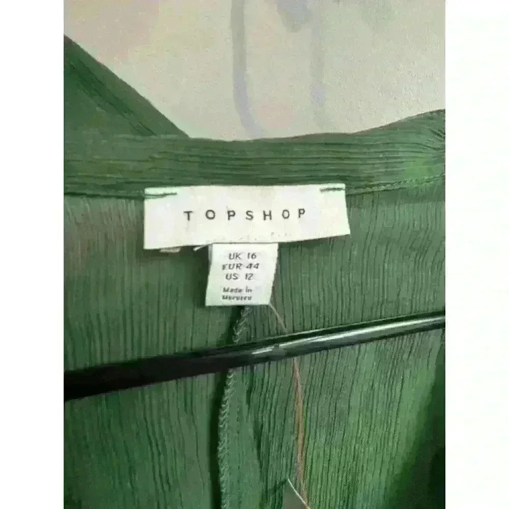 Topshop Button Down Cropped Blouse in bottle green Size 12 - Picture 5 of 9